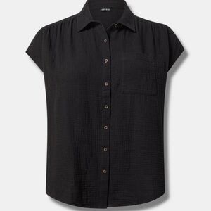 Torrid Cotton Gauze Black Button Down Dolman Shirt